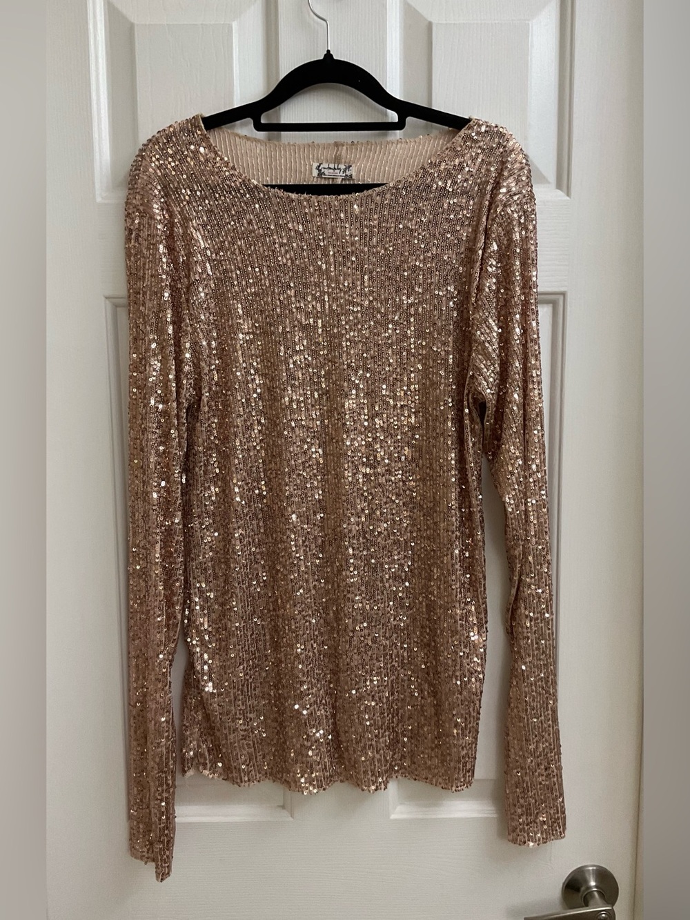 FREE PEOPLE Sequin Long-Sleeve Top Size L